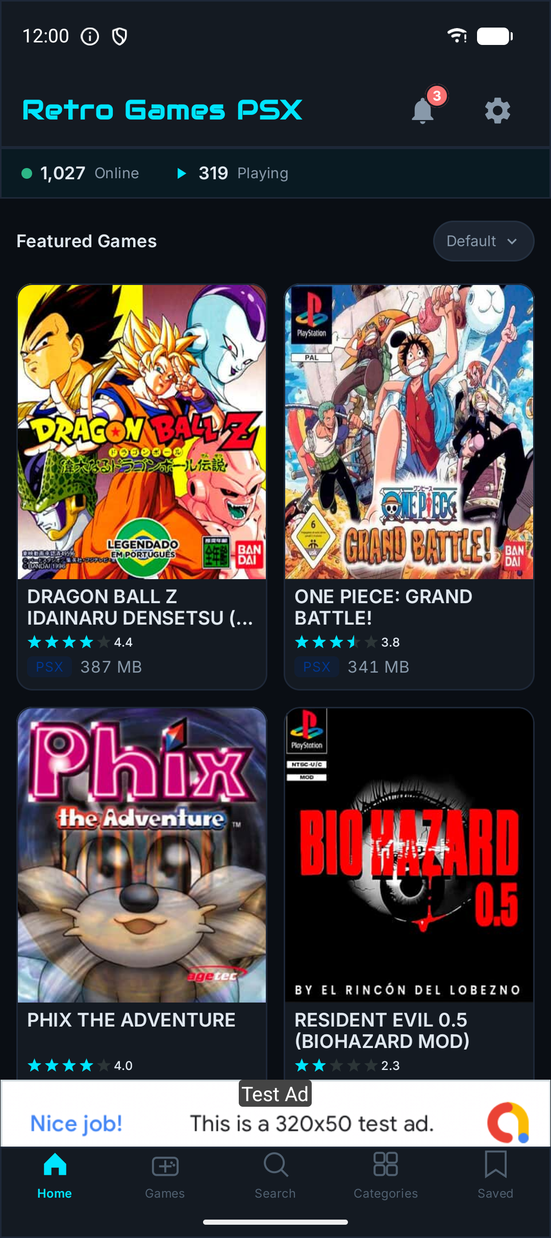 Retro Games PS App Interface